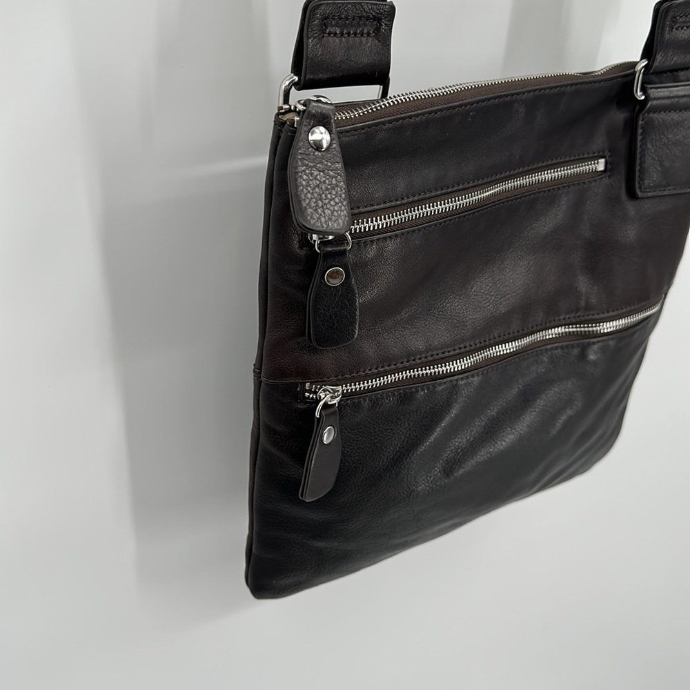 Margot Dark Brown Leather Zippered Adjustable Strap Large Crossbody Purse - Picture 3 of 10